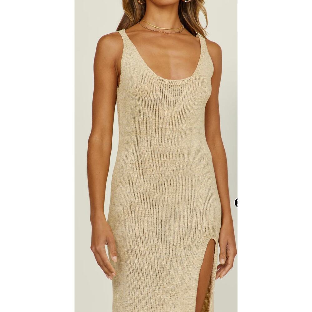 SNDYS Breeze Scoop neck Knit Midi Summer Beach Dress in Sand, M NWT